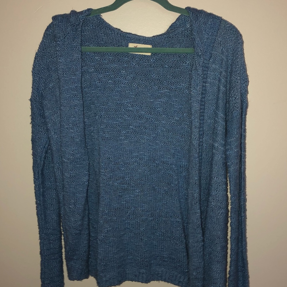 fuzzy blue cardigan